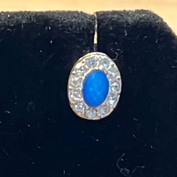 Elegant Silver Blue Simulated Opal Dangle Stud Earrings Jewelry Bridal Jewelry - Picture 3 of 7